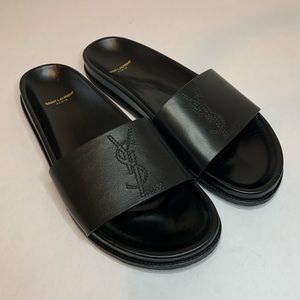 Saint Laurent Jimmy 20 YSL Black Leather Slides